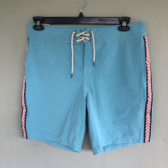 Faherty Board Shorts Men’s 30 Swim Trunks Blue Retro Surf Striped Beach Vacation - Picture 1 of 12